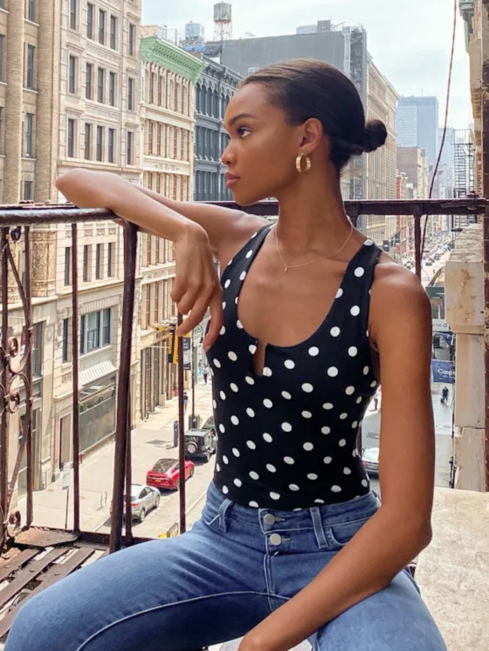 Lulu's Black Polka Dot Scoop Keyhole Tank